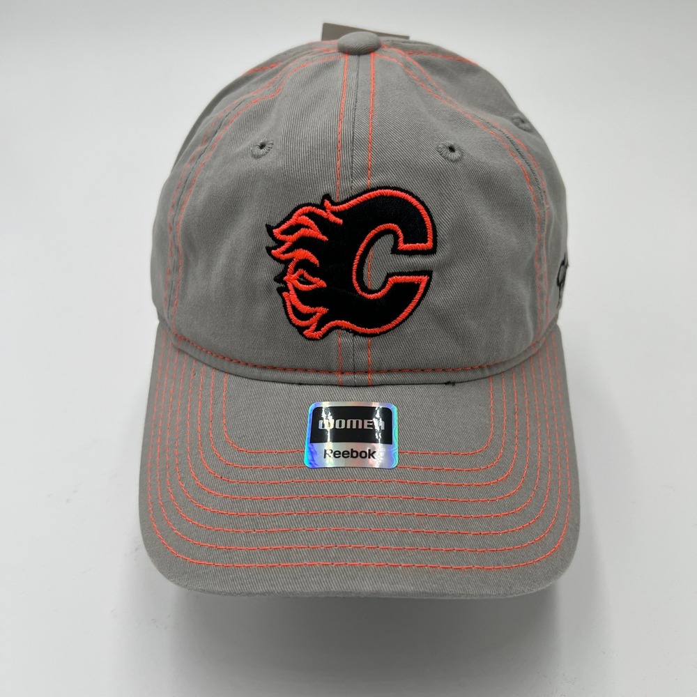 Reebok Calgary Flames NHL Womens Gray Contrast‎ Stitch Baseball Cap Hat NEW